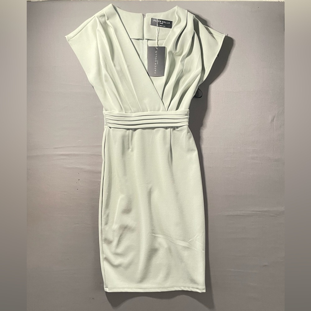 paper doll Soft Mint Wrap-Style Sheath Dress
